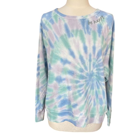 Grayson Threads Multicolor Tie Dye Embroidered Be Happy Lightweight Sweatshirt-M - Picture 13 of 13